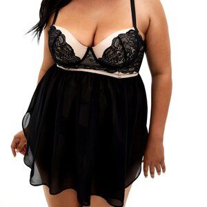NEW 5X Plus Size TORRID Black Contrast Lace Babydoll Lingerie Womens SEXY Nighty